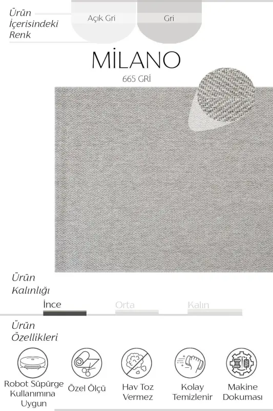 Milano 665 Grey Wicker Textured Rug Kilim Living Room Kitchen Hallway Cut Runner Woven Machine Carpet-Grey 1 - 2