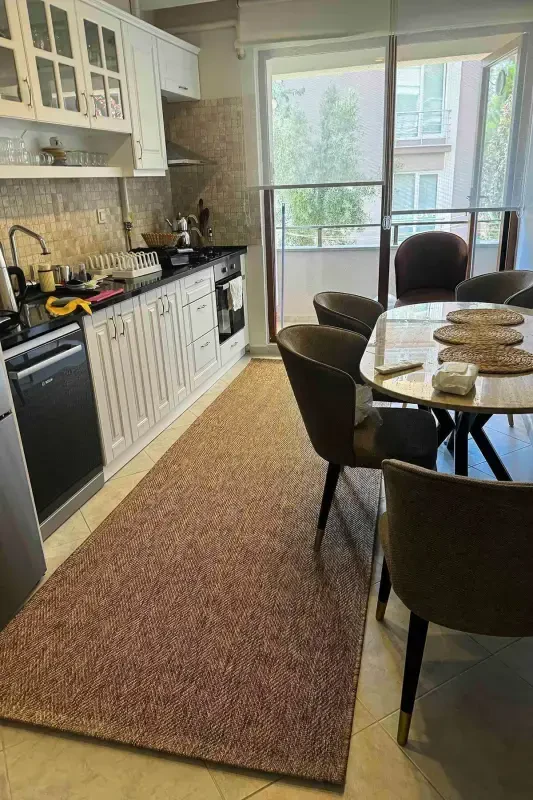 Milano 665 Kahve Hasır Dokulu Halı Kilim Salon Mutfak Koridor Kesme Yolluk Dokuma Makine Halısı-Kahve 3 - 1