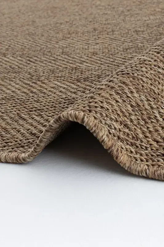 Milano 665 Kahve Hasır Dokulu Halı Kilim Salon Mutfak Koridor Kesme Yolluk Dokuma Makine Halısı-Kahve 3 - 5