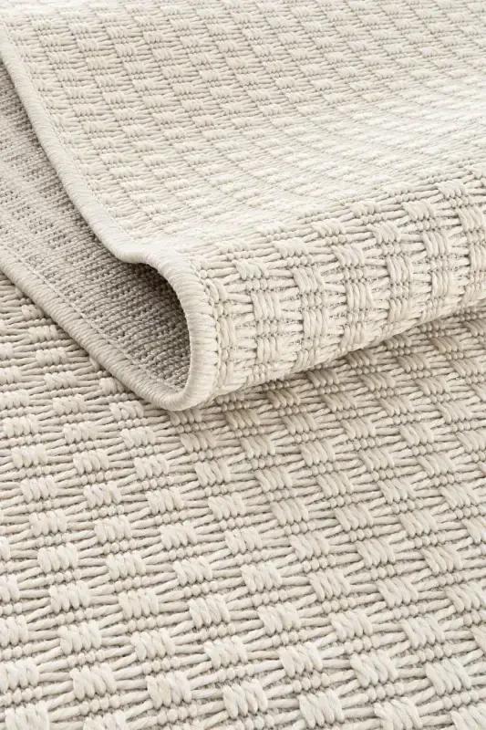 Milano 666 Cream Woven Textured Rug Kilim Living Room Kitchen Corridor Cut Runner Woven Machine Carpet-Cream - 1