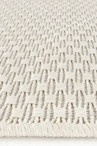 Milano 666 Cream Woven Textured Rug Kilim Living Room Kitchen Corridor Cut Runner Woven Machine Carpet-Cream - 8