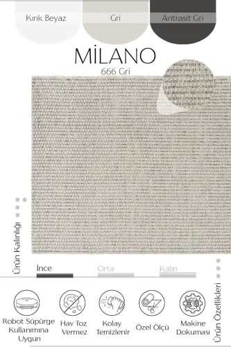 Milano 666 Grey Woven Textured Rug Carpet Living Room Kitchen Hallway Cut Runner Woven Machine Carpet-Grey - 3