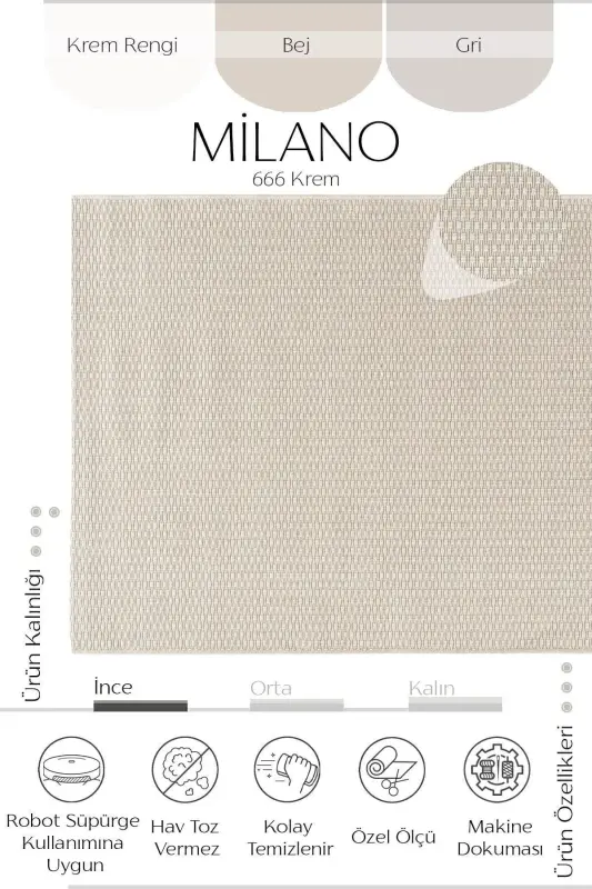 Milano 666 Krem somon to'qilgan gilam Saloni Oshxona Koridor Kesma Yo'lak To'quv Mashina gilami-Krem - 3