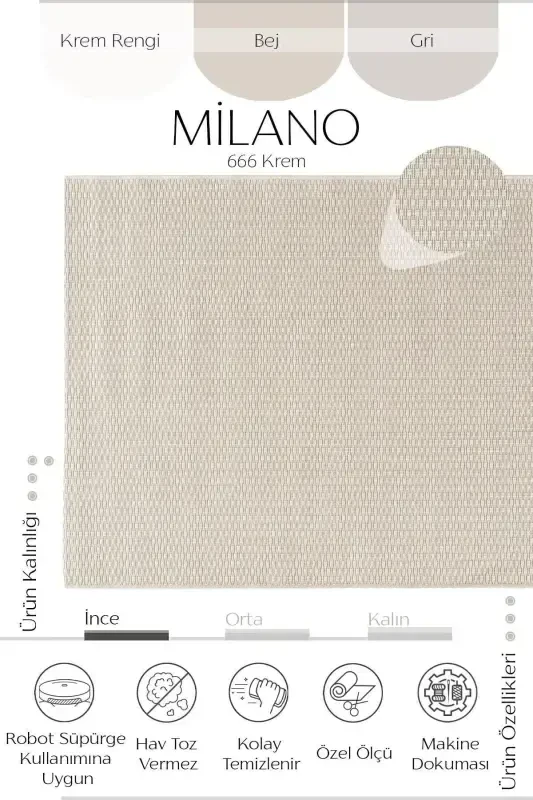 Milano 666 Krem somon to'qilgan gilam Saloni Oshxona Koridor Kesma Yo'lak To'quv Mashina gilami-Krem - 4