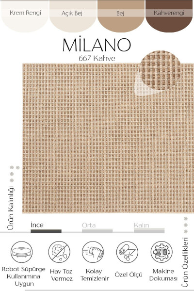 Milano 667 Coffee Woven Rug with Straw Texture, Living Room, Kitchen, Corridor, Cutting Runner, Machine Woven Rug - 3