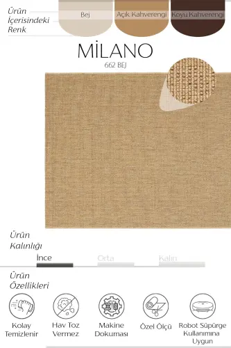 Milano Bej Rengi Hasır Jüt Görünümlü Rustik Dokuma Leke Tutmaz Salon Oturma Odası Ev Balkon Halısı-Krem 33 - COOL HALI (1)