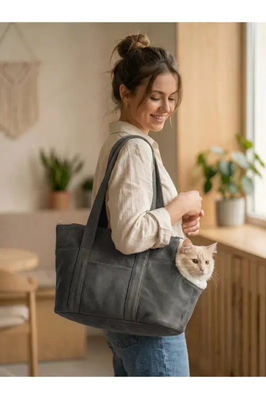 Milano Cat & Dog Shoulder Carrying Bag, Pet Shoulder Travel Bag - Grey - PATIDERM