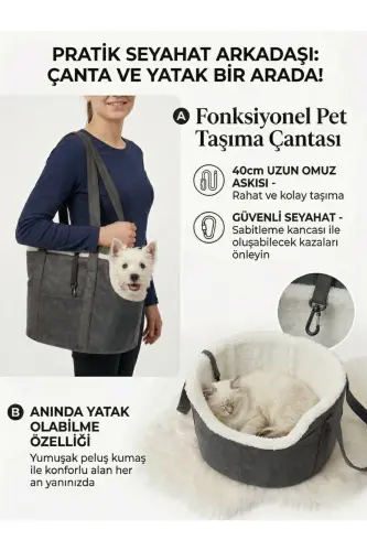 Milano Cat & Dog Shoulder Carrying Bag, Pet Shoulder Travel Bag - Grey - 4