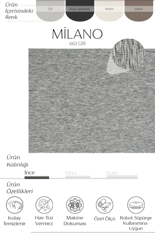 Milano Gri Antrasit Jüt Hasır Modern Kestirme Silinebilir Leke Tutmayan Ev Oda Balkon Mutfak Halısı-Gri 44 - 2