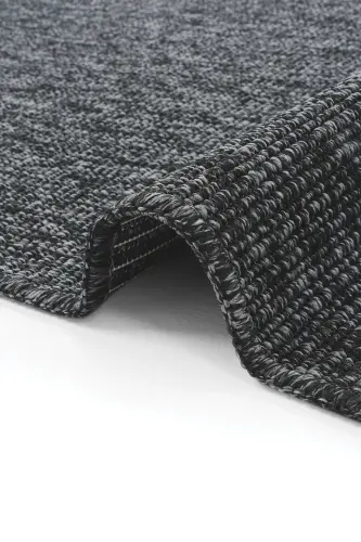 Milano Gri Siyah Halı İnce Yazlık Sade Düz Renk Salon Oturma Odası Hasır Sisal Dokulu Balkon Halısı-Gri Siyah - 6