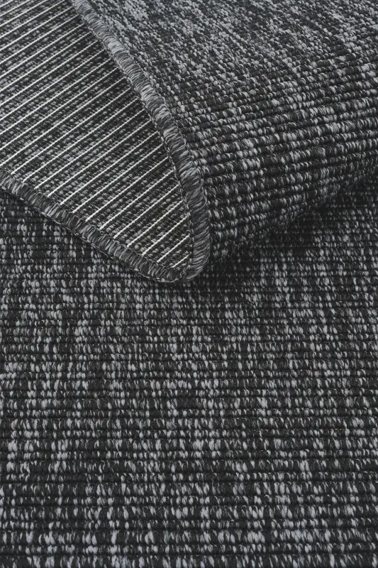 Milano Gri Siyah Halı İnce Yazlık Sade Düz Renk Salon Oturma Odası Hasır Sisal Dokulu Balkon Halısı-Gri Siyah - 8