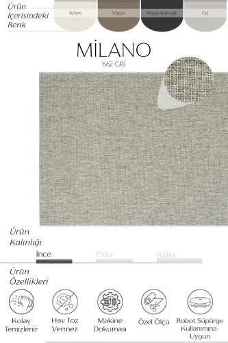 Milano Gri Vizon Jüt Sisal Görünümlü Dokuma Taban Kesme Makine Ev Salon Mutfak Giyinme Balkon Halısı-Gri 33 - COOL HALI (1)
