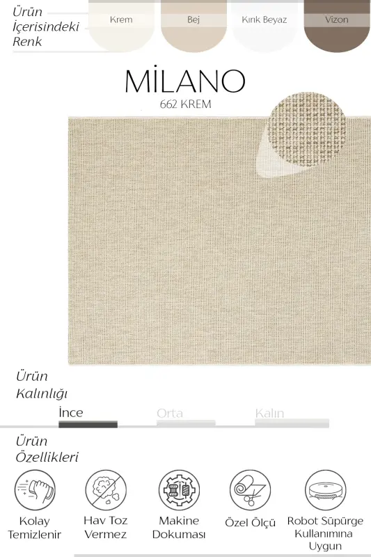 Milano Krem Bej Rengi Jüt Hasır Görünümlü Modern Bohem Kolay Temizlenebilir Salon Oda Balkon Halısı-Krem 44 - 2