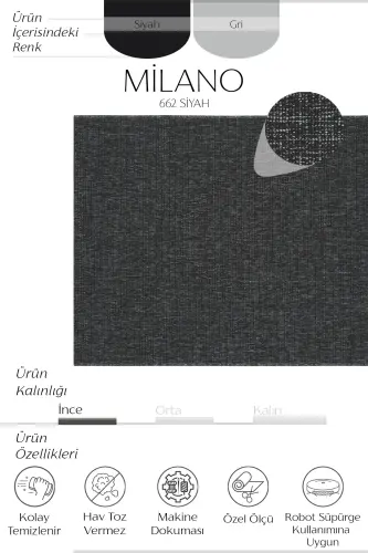 Milano Siyah Halı İnce Yazlık Makine Dokuma Oda Salon Oturma Odası Hasır Sisal Dokulu Balkon Halısı-Siyah - COOL HALI (1)