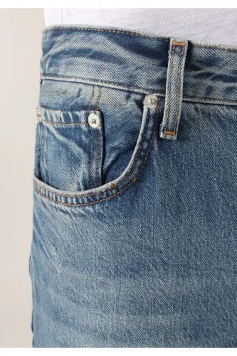 Loose Relaxed Fit Drop Crotch Kısa Paça Erkek İndigo Jean Pantolon - LOMO WASH - 6