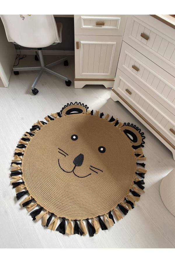 Milda Dust-Free Anti-Allergic Jute Woven Tassel Cute Bear Jute Rug Baby Children's Room Rug - 6