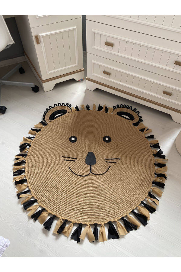 Milda Dust-Free Anti-Allergic Jute Woven Tassel Cute Bear Jute Rug Baby Children's Room Rug - 7