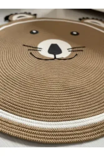 Milda Haz Dustproof Antiallergic Jute Weave Cute Bear Jute Rug Baby Children's Room Rug-Brown 1 - 3