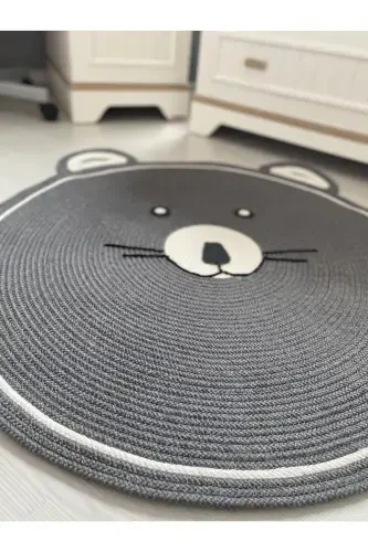 Milda Haz Не пылит Антиаллергенный Джут Ткань Серый Симпатичный Медведь Джутовый Ковер Детский ковер для детской комнаты-Серый - 3