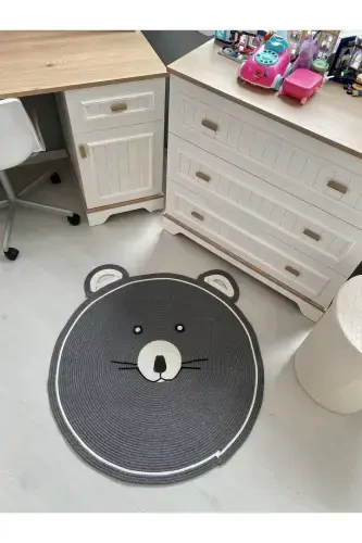 Milda Haz Toz Vermez Antialerjik Jüt Dokuma Gri Sevimli Ayı Jüt Halı Bebek Çocuk Odası Halısı-Gri - Modazone (1)