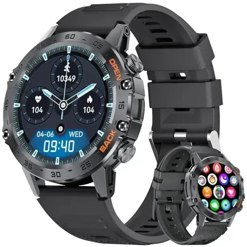 Military Men's Smart Watch (Answer/Dial Calls),100 Sports Modes, 5ATM Waterproof Fitness Watch with Heart Rate/SpO2/Blood Pressure for Android and iOS,1.39''HD Full Screen Smartwatch - 1