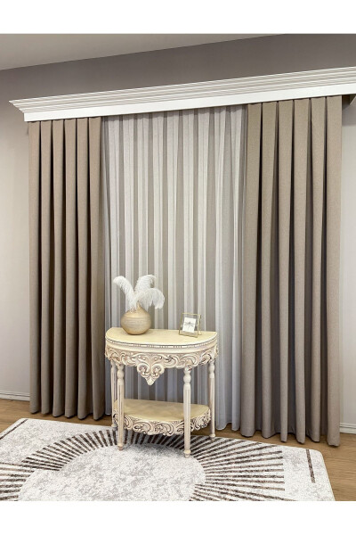 Milk Coffee Color - Linen Look 1/3 Pleated Blackout Curtain - 9