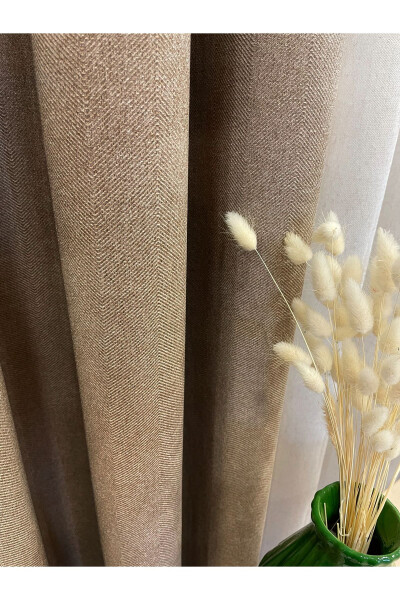 Milk Coffee Color - Linen Look 1/3 Pleated Blackout Curtain - 2