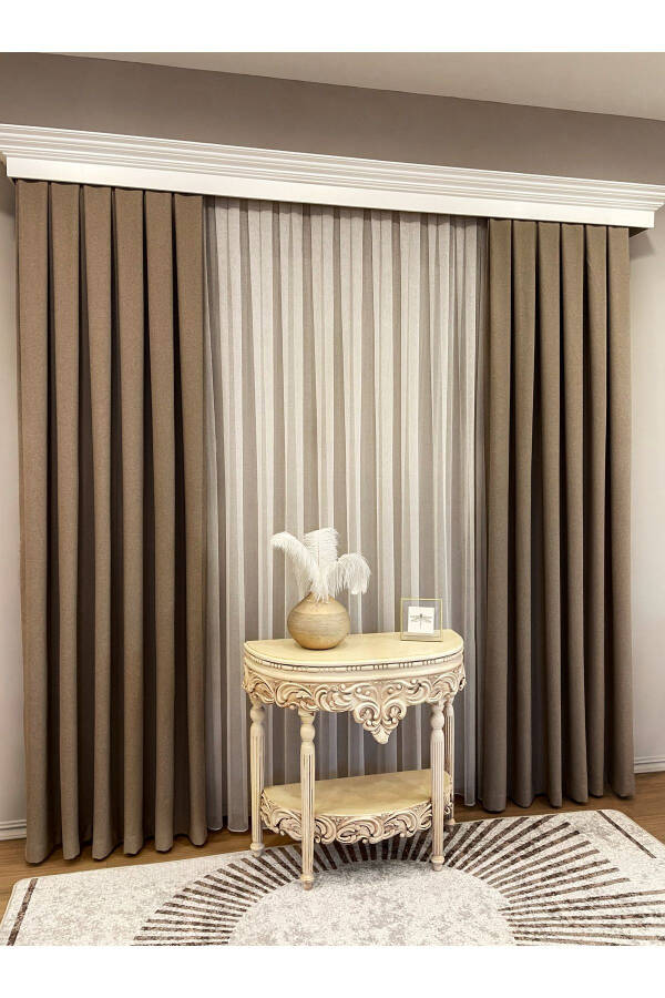 Milk Coffee Color - Linen Look 1/3 Pleated Blackout Curtain - 4