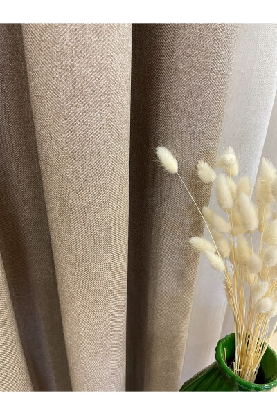 Milk Coffee Color - Linen Look 1/3 Pleated Blackout Curtain - 12