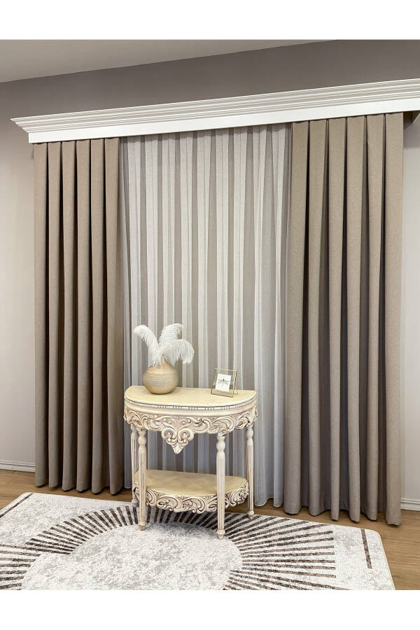 Milk Coffee Color - Linen Look 1/3 Pleated Blackout Curtain - 14