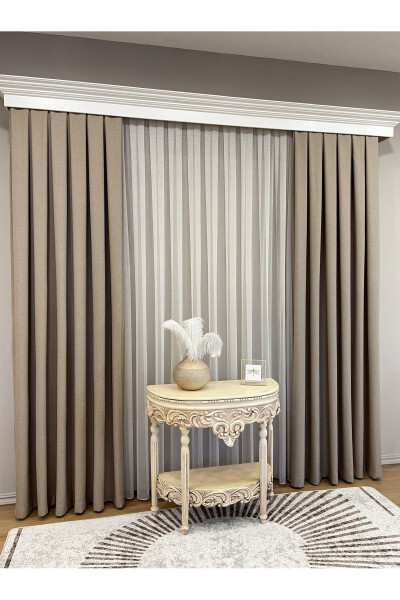 Milk Coffee Color - Linen Look 1/3 Pleated Blackout Curtain - 15