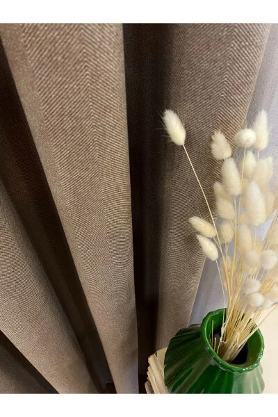 Milk Coffee Color - Linen Look 1/3 Pleated Blackout Curtain - BRILLANT