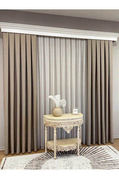 Milk Coffee Color - Linen Look 1/3 Pleated Blackout Curtain - 15