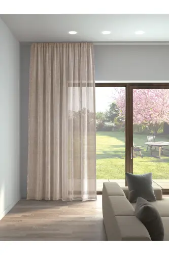 Milk Coffee Color Linen Look Plain Tulle Curtain No Ironing-MILK COFFEE 