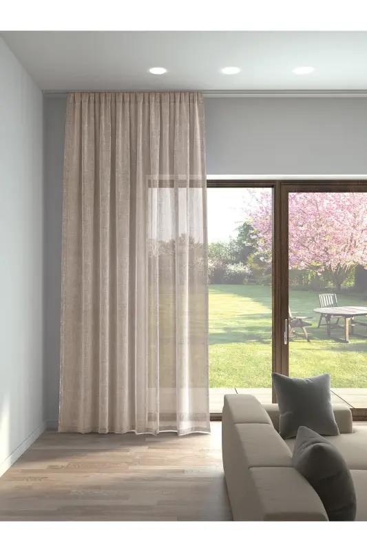 Milk Coffee Color Linen Look Plain Tulle Curtain No Ironing-MILK COFFEE - PERLE