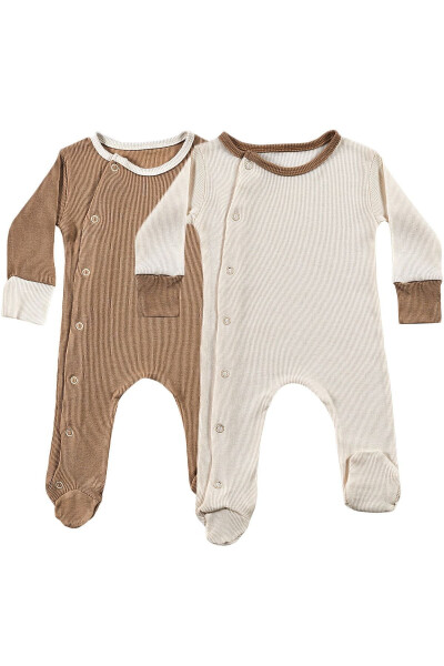 Milky Chocolate chaqaloq kombinezoni to'plami 2 dona, unisex, organik paxta, yangi tug'ilgan chaqaloq uchun sovg'a to'plami - TINYLAMB (1)