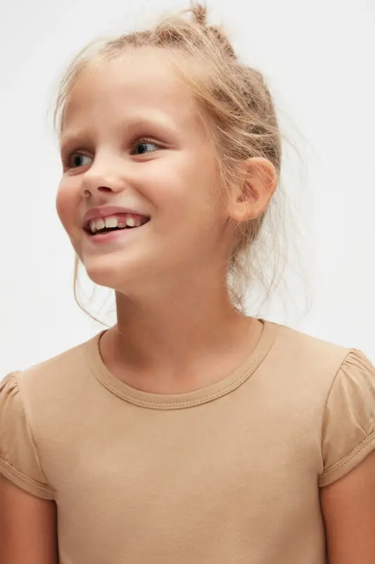 Milky Coffee Basic Girl Child Crew Neck Watermelon Sleeve T-Shirt-FRAPPE - 3