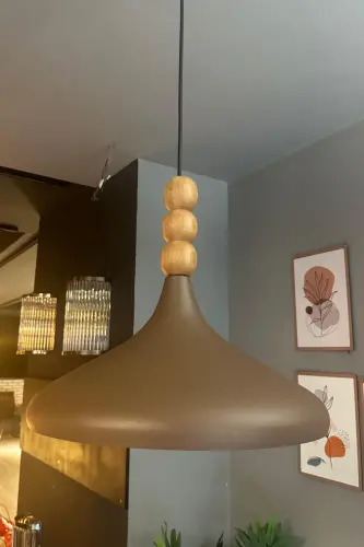 Milky Coffee Champion Wooden Beaded Single Chandelier Pendant Living Room Kitchen Boutique Lamp Lighting Chandeliers-Milky Coffee - 4