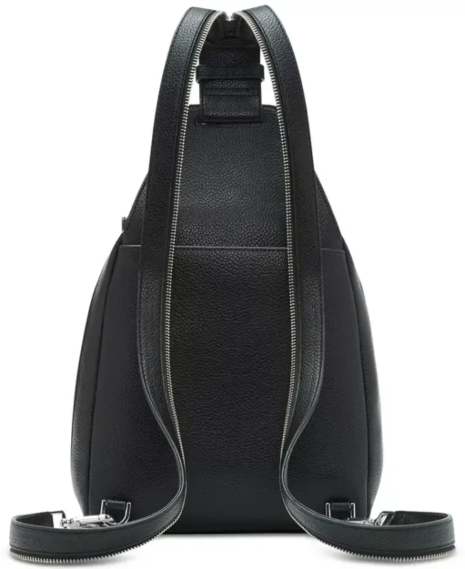 Millie Convertible Leather Sling Bag, Backpack-Black/silver - 4
