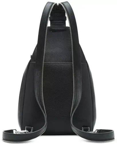 Millie Convertible Leather Sling Bag, Backpack - Black/silver - 4