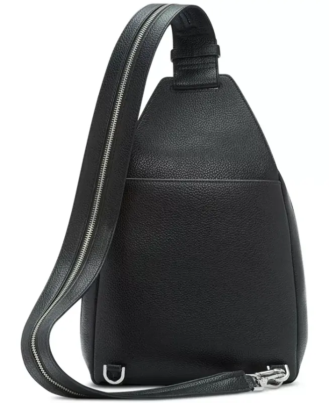 Millie Convertible Leather Sling Bag, Backpack - Black/silver - 5