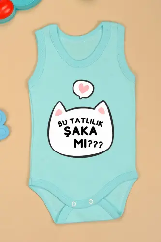 Милое боди с принтом «Pamuklu Bu Tatlılık Şaka Mı» на кнопках — СИНЕЕ - BEBETOSPIK (1)