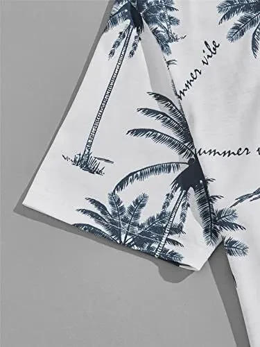 Milumia erkaklar uchun tropik naqshli qisqa yengli futbolka va ipli cho'ntakli shortilar to'plami - 4