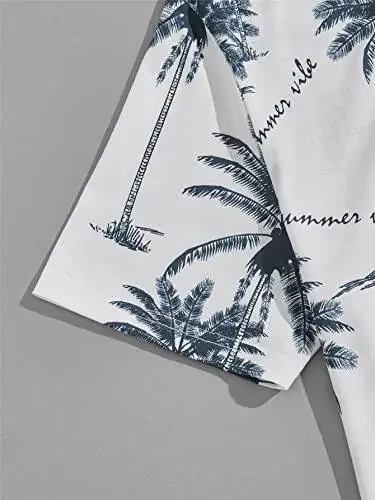 Milumia erkaklar uchun tropik naqshli qisqa yengli futbolka va ipli cho'ntakli shortilar to'plami - 4