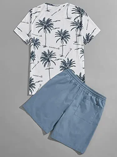 Milumia Men's Tropical Printed Short Sleeve Tee and Drawstring Pocket Shorts Set - Milumia (1)