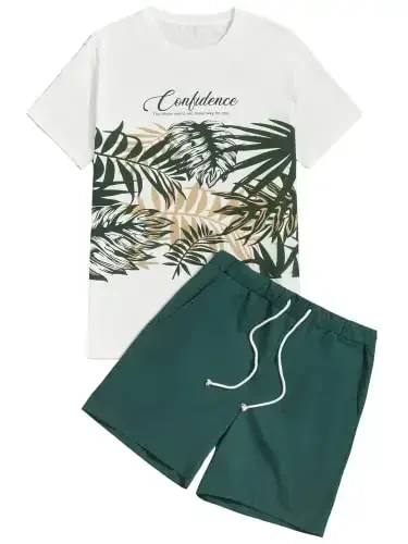 Milumia Men's Tropical Printed Short Sleeve Tee and Drawstring Pocket Shorts Set - MILUMIA