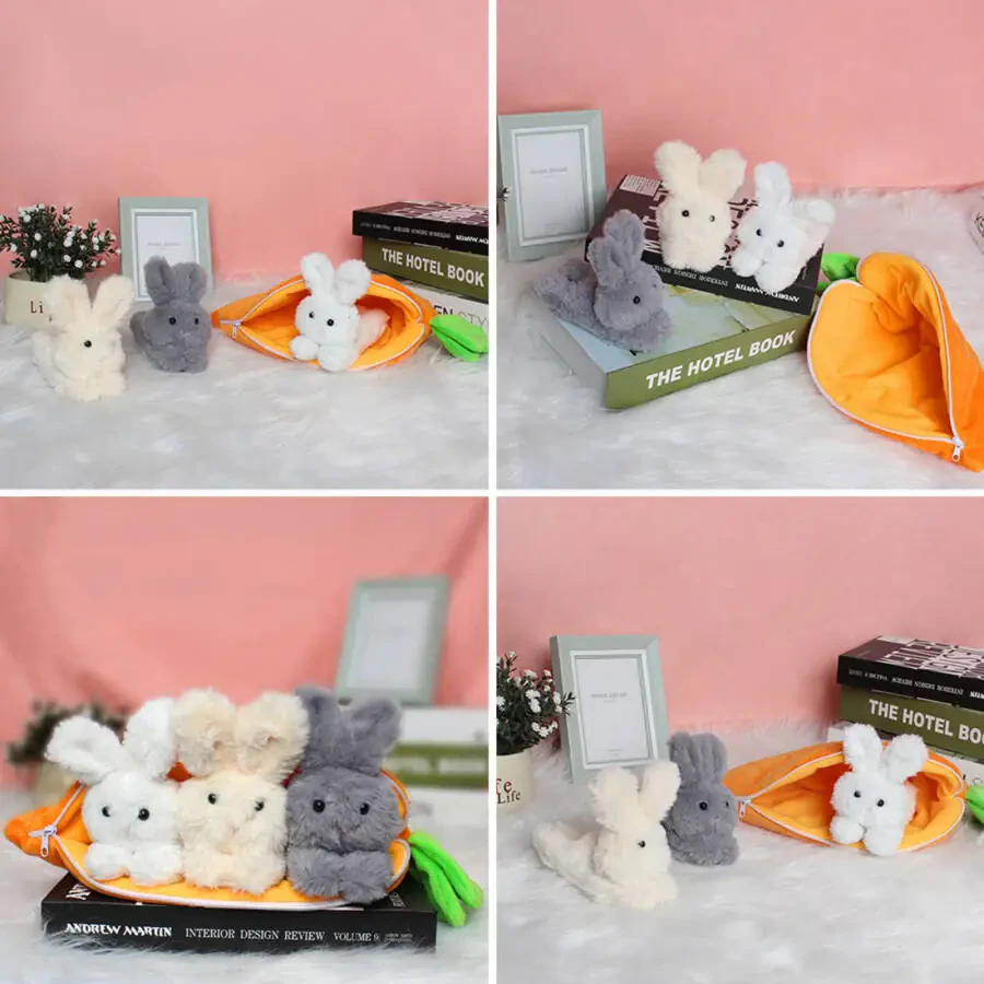 Милые пасхальные кролики, забавная плюшевая игрушка для девочек, прятки - 3 кролика в морковном мешке - лучшие подарки. - 3