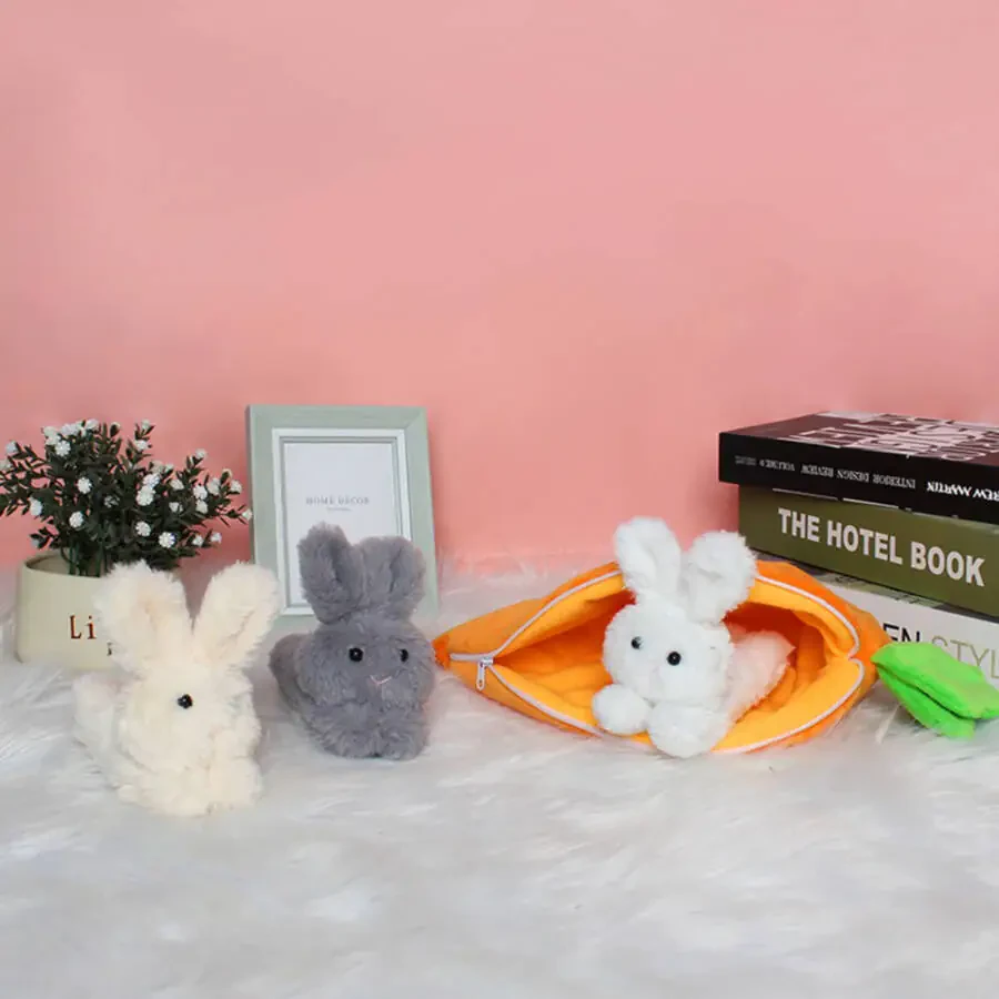 Милые пасхальные кролики, забавная плюшевая игрушка для девочек, прятки - 3 кролика в морковном мешке - лучшие подарки. - 6
