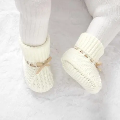 mimixiong Baby Booties Newborn Infant Paypoq Poyafzal Qo'lda Trikotaj To'qilgan O'g'il va Qiz uchun Qulay Poyafzal - 4