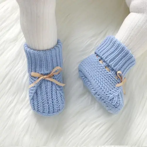 mimixiong Baby Booties Newborn Infant Sock Shoes Hand Knitting Crochet Boy and Girl Cozy Shoes - MIMIXIONG (1)